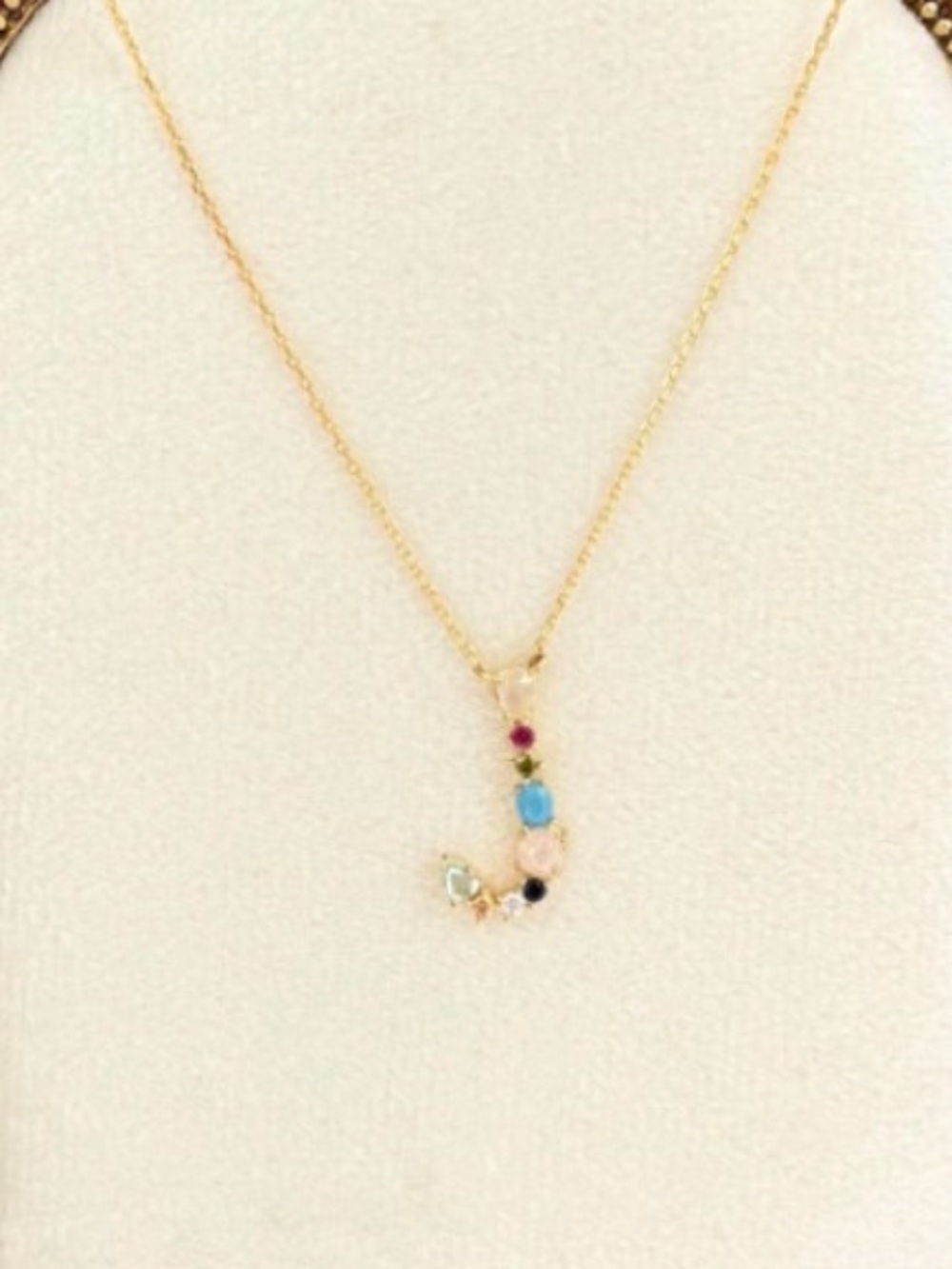 Anthropologie delicate gold-tone chain necklace J jewel pendant new with tags